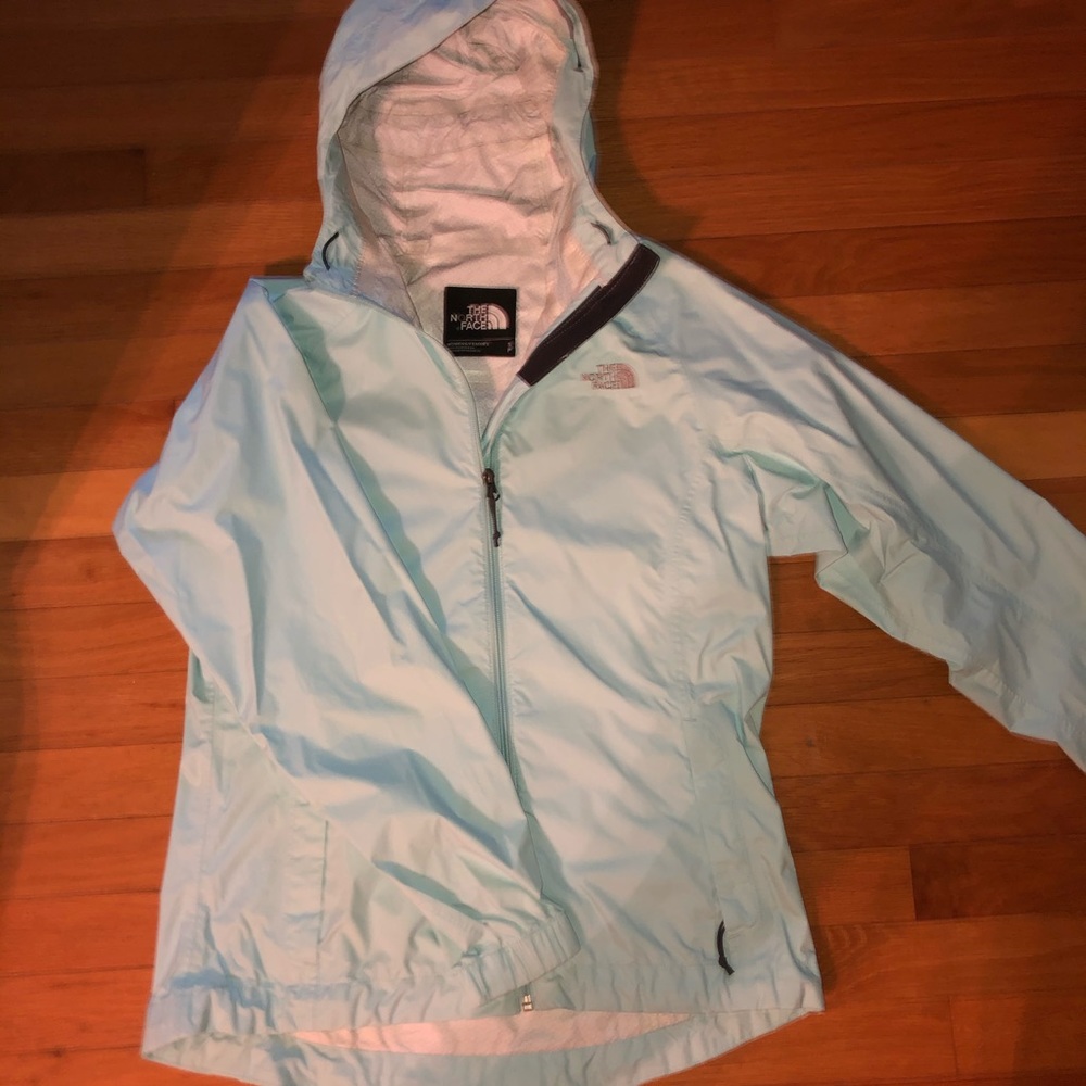North face mint green rain coat